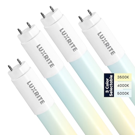 Luxrite 4FT T8 LED Tube Light Bulbs 13W 32W Equivalent 1950LM 3CCT 3500K-5000K Universal, 4PK LR34237-4PK